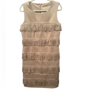 Calvin Klein Tan Faux Suede Mini Dress Sleeveless Sz 12 Western